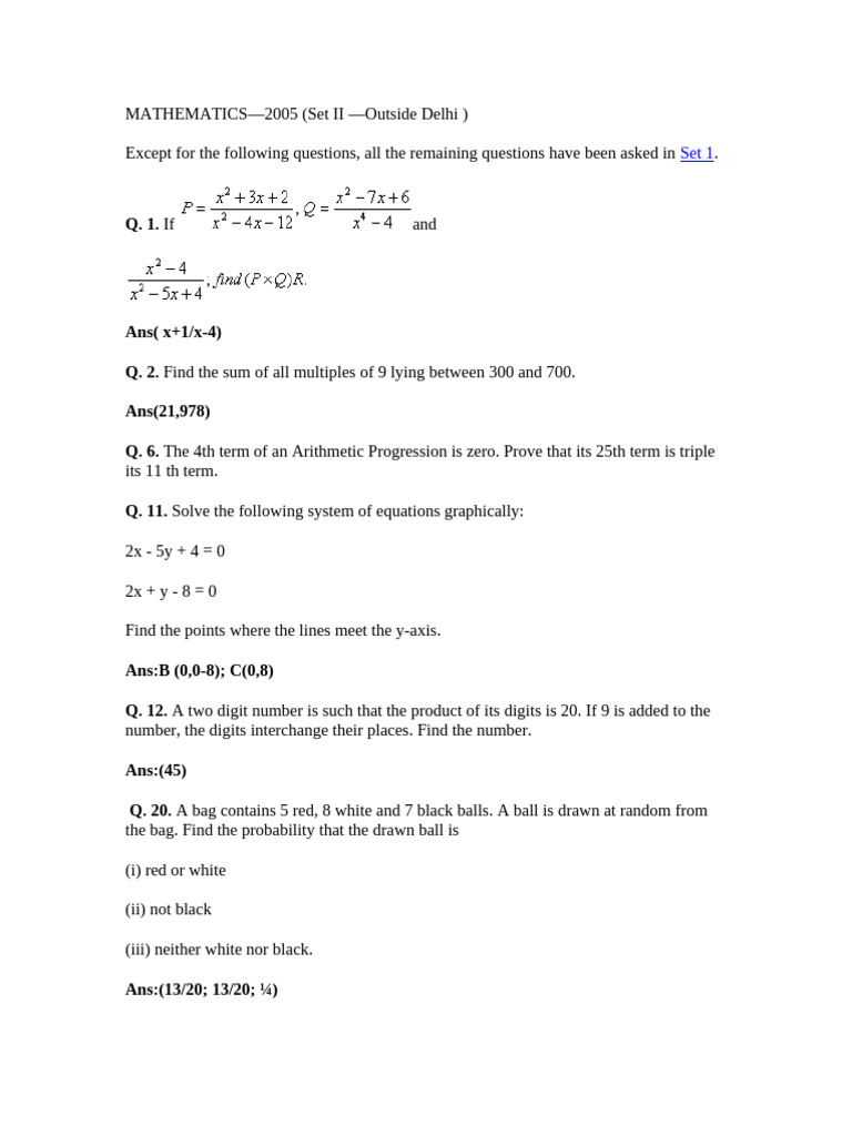 CBSE 2005 Mathematics Set II Solutions | PDF