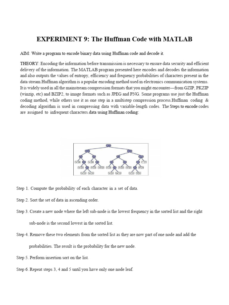 Huffman Coding and Decoding in MATLAB | PDF | Error Detection And ...