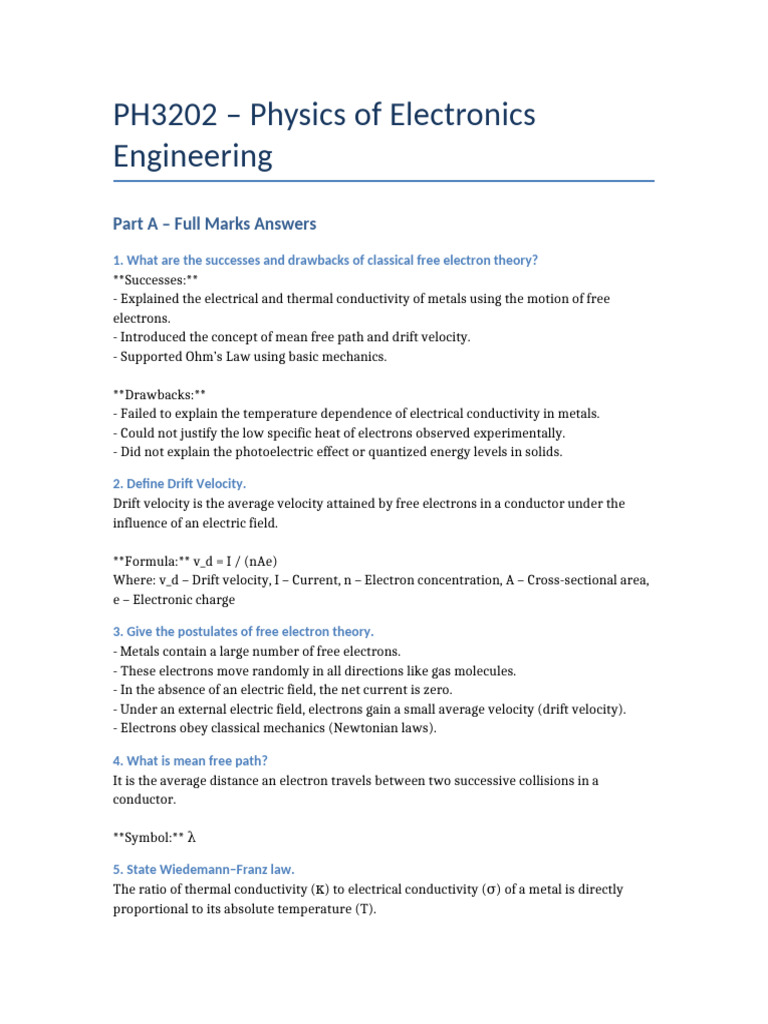 Drawbacks of Free Electron Theory | PDF | Electron | Electrical ...