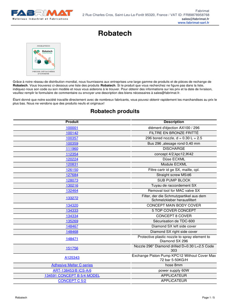 Produits Robatech et pièces de rechange | PDF | Technologies du gaz ...