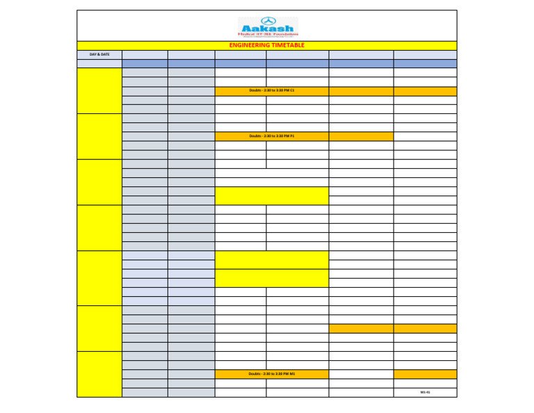 Engineering Timetable for August 2025 | PDF