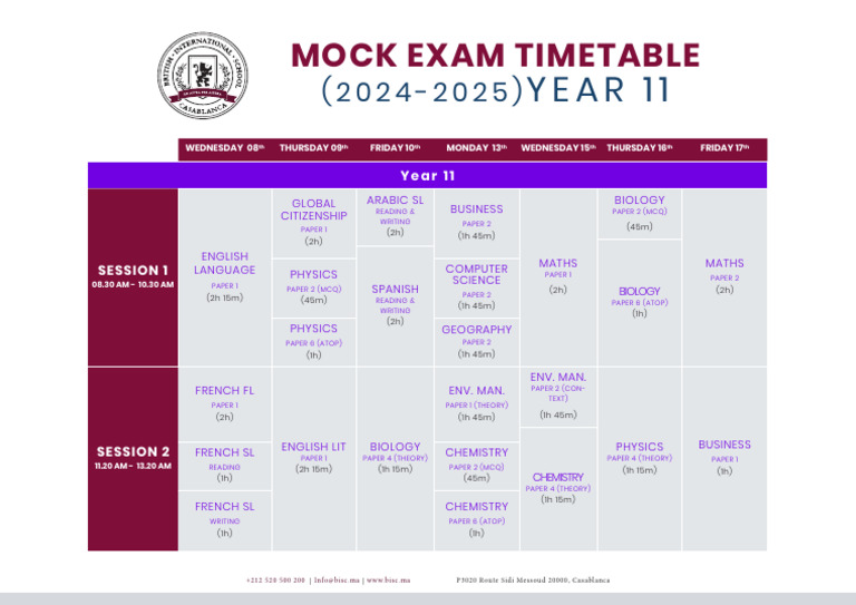 Year 11 Mock Exam Timetable 2024-2025 | PDF | Science | Inquiry