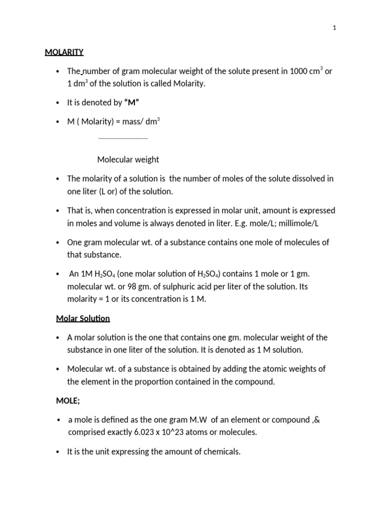 Understanding Molarity and Solutions | PDF | Mole (Unit) | Chemistry