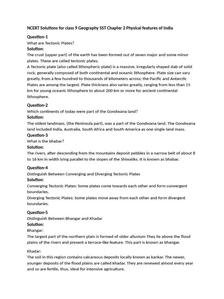 NCERT Class 9 Geography Chapter 2 Solutions | PDF | Plate Tectonics ...