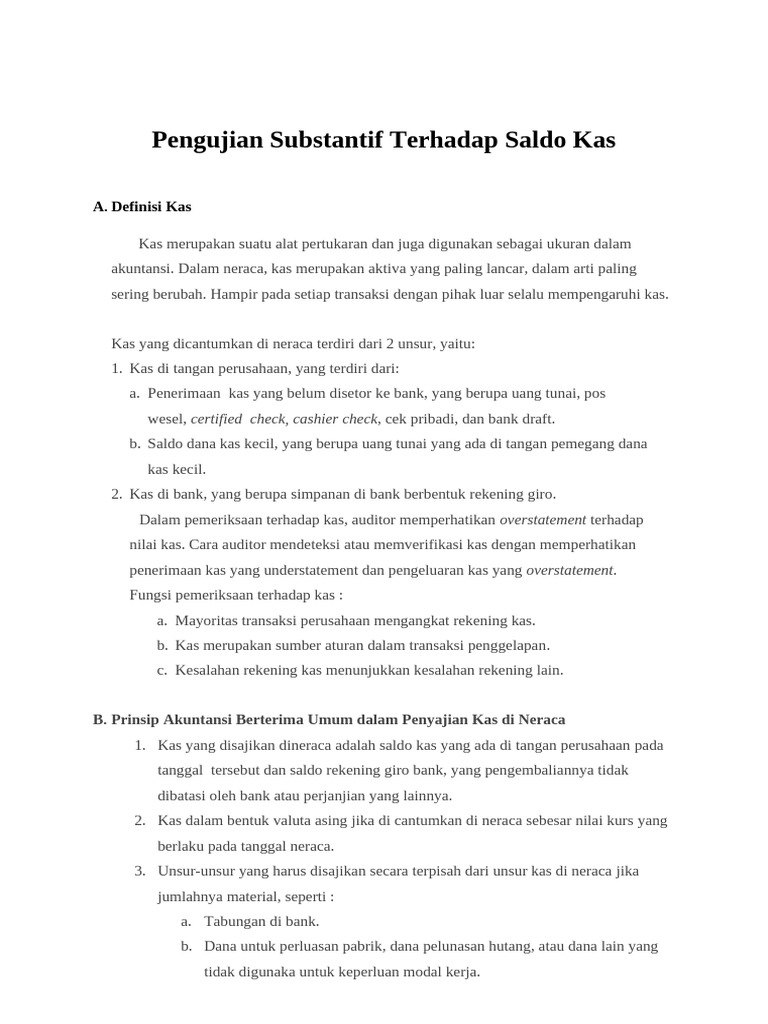 Pengujian Substantif Saldo Kas dalam Akuntansi | PDF