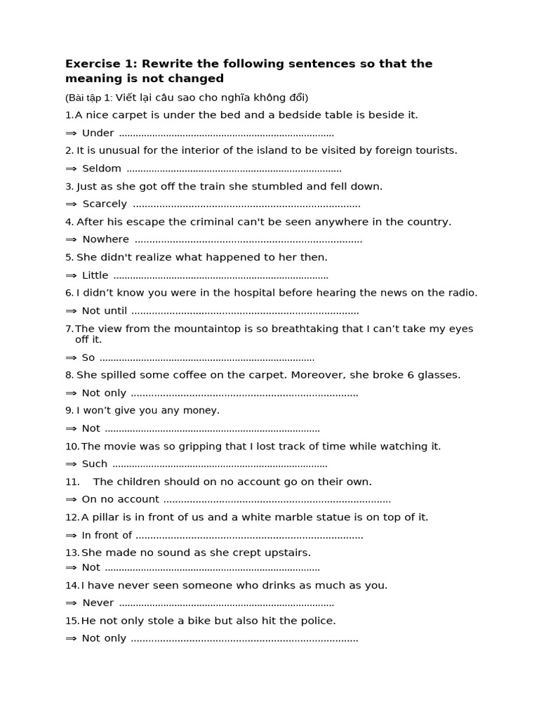 Sentence Rewriting Exercises for ESL | PDF