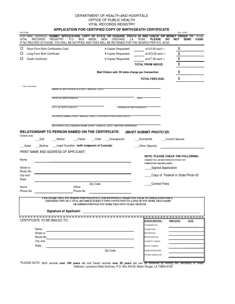 Birth Certificate Order Form | PDF | Birth Certificate | Government ...