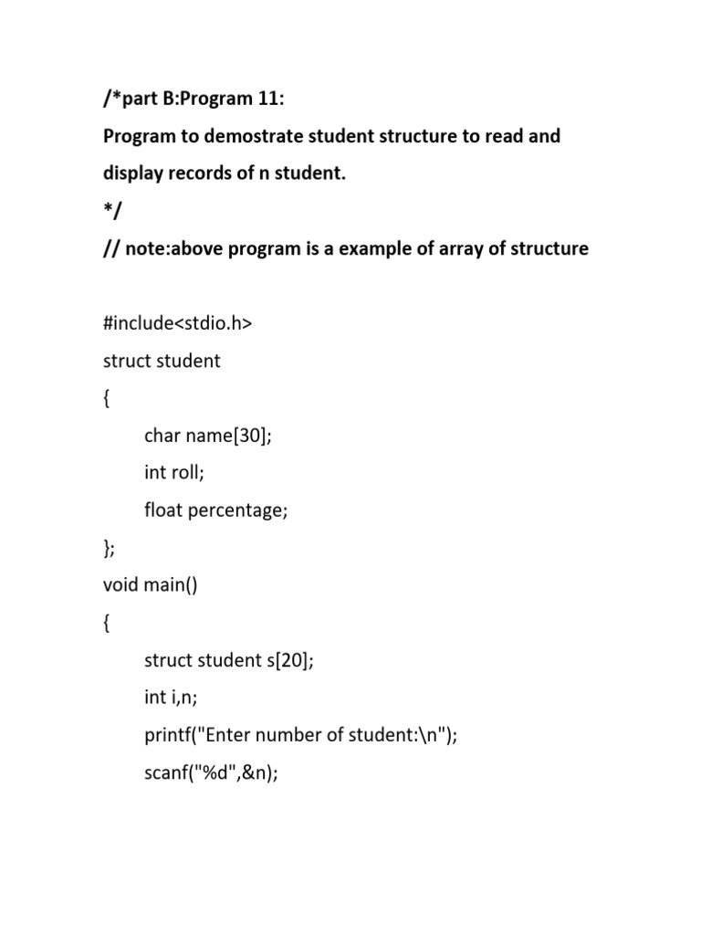 Part B Program 11 Array of Structure | PDF