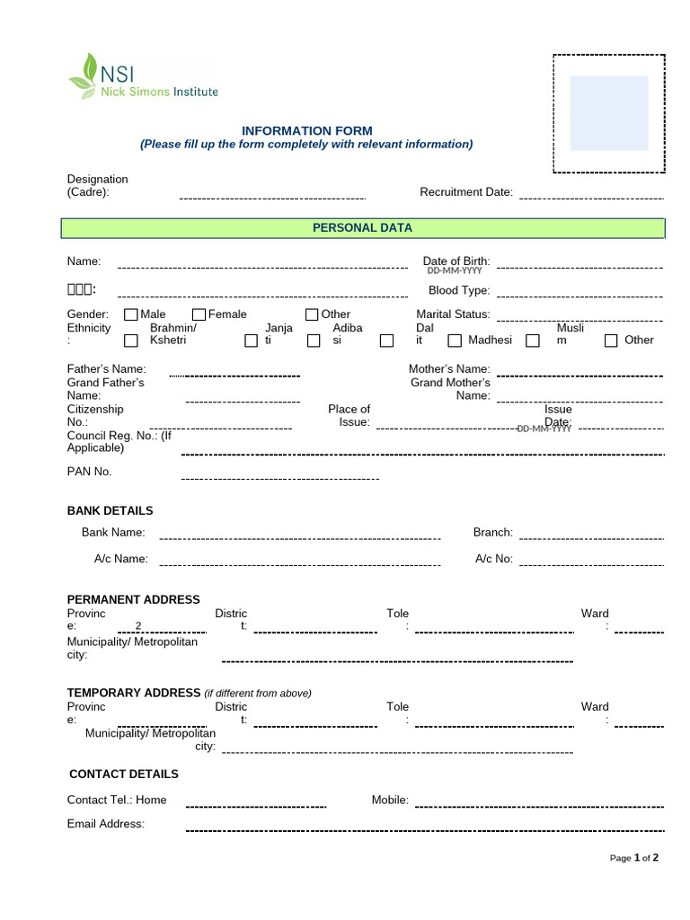 Comprehensive Personal Information Form | PDF | International Law ...