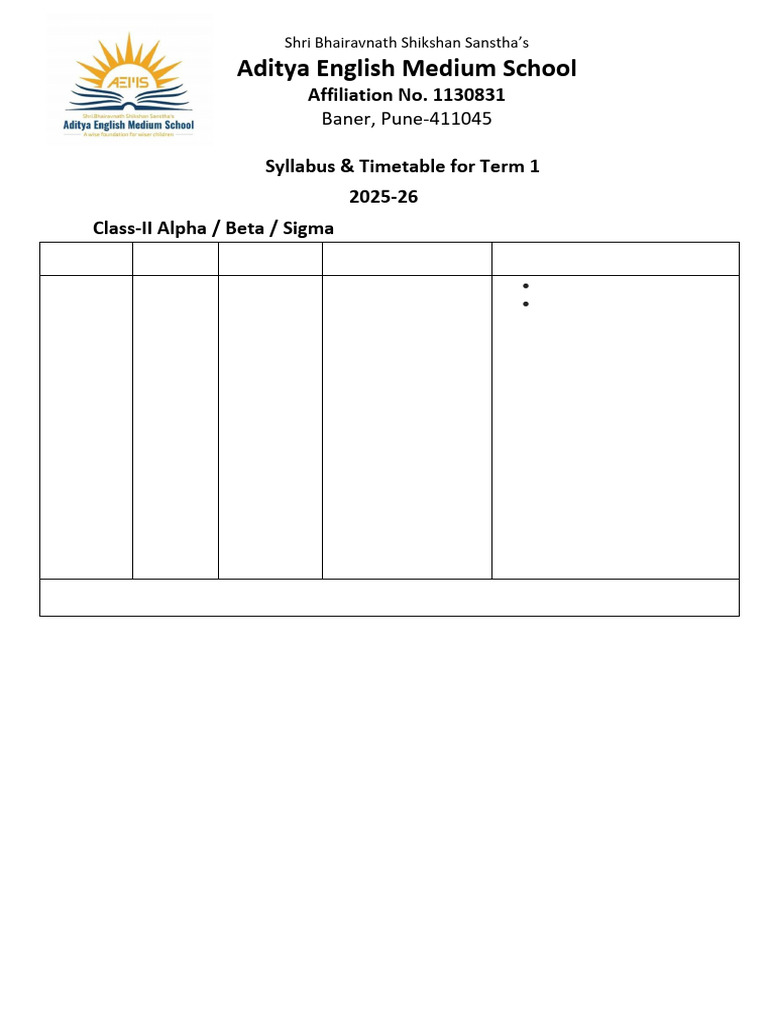 Class 2 Term 1 Syllabus 2025-26 | PDF