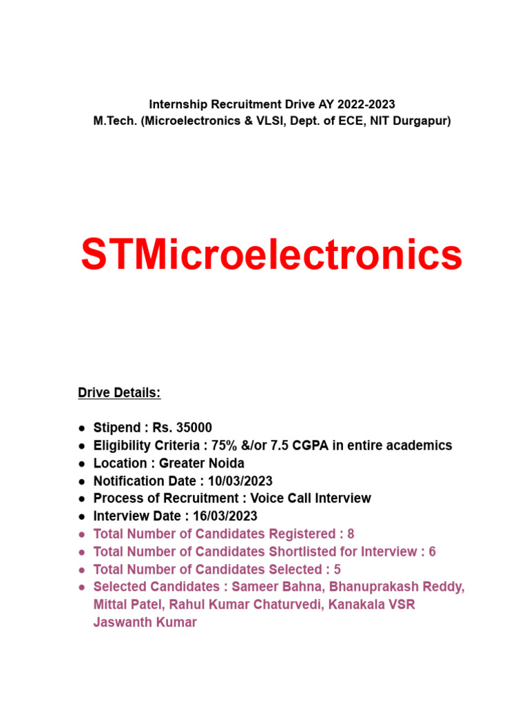 STMicroelectronics Internship Drive 2023 | PDF | Mosfet | Operational ...