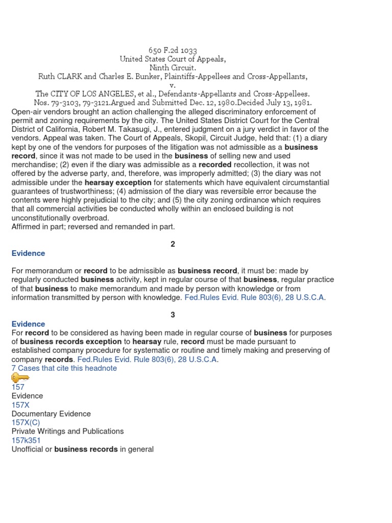 Business Record Exception PDF Hearsay Witness