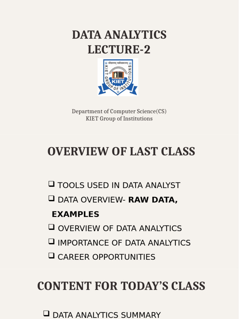 Data Analytics Lecture 2 | PDF | Data | Analytics