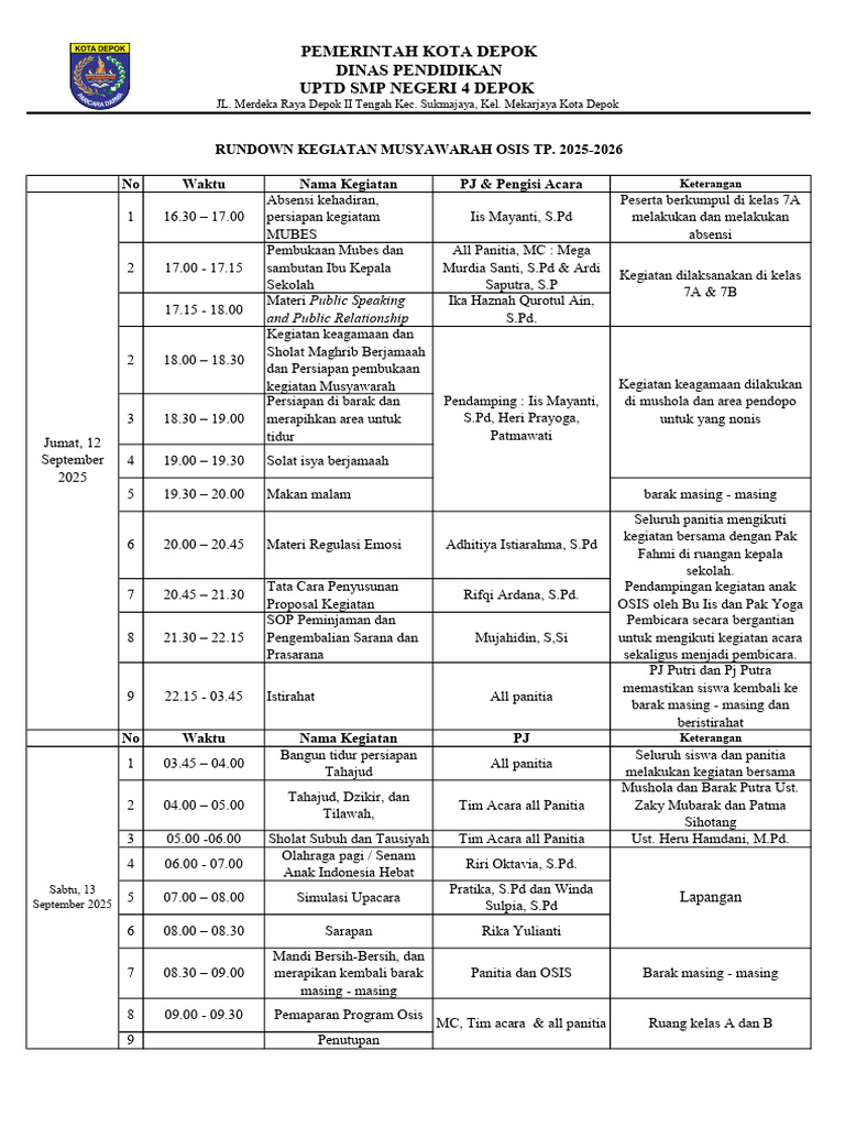 Rundown Mubes OSIS 2025-2026 | PDF
