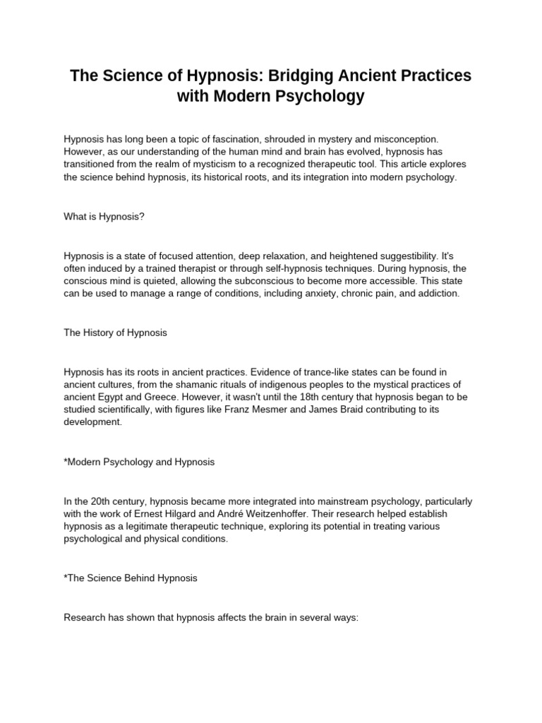 Hypnosis: Science Meets Ancient Practice | PDF | Hypnosis | Relaxation ...