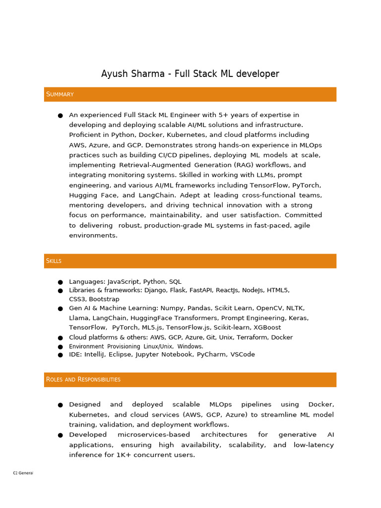 Full Stack ML Developer Profile | PDF | Machine Learning | User Interface