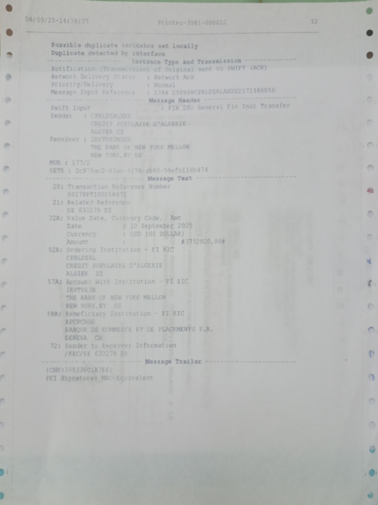 Duplicate SWIFT Transaction Alert | PDF