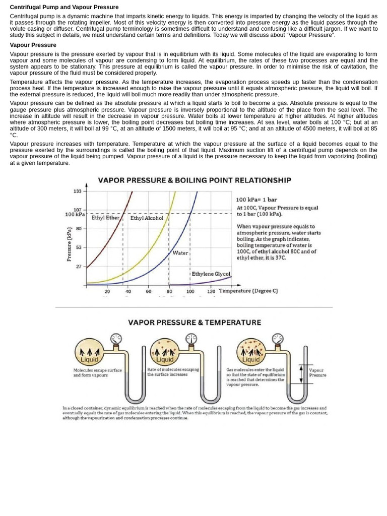 Centrifugal Pump and Vapour Pressure | PDF | Pressure | Boiling