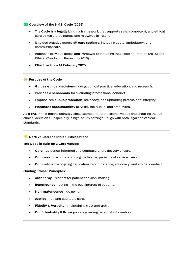NMBI Code Overview for Nurses 2025 | PDF | Nurse Practitioner | Health Care