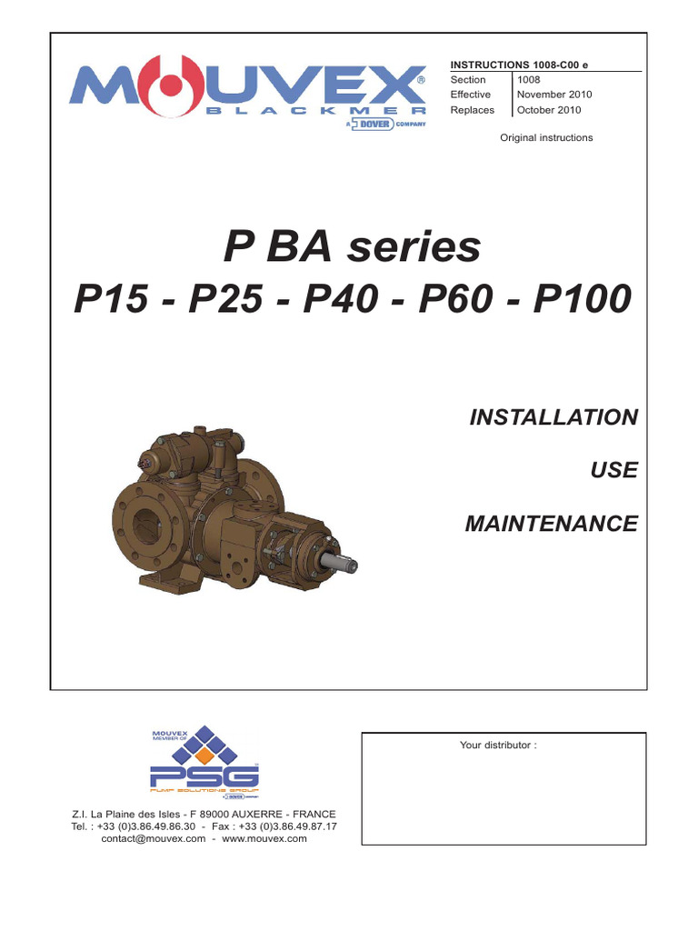 Mouvex Pump P BA Series Manual | PDF | Pump | Mechanical Engineering