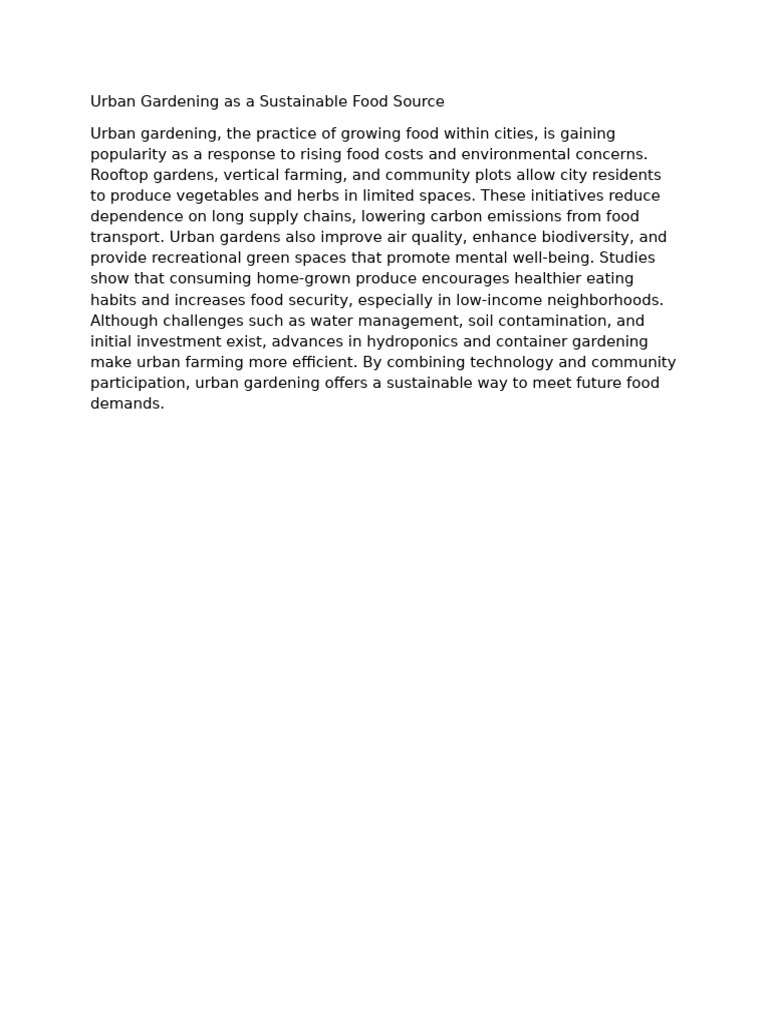 Sustainable Urban Gardening Benefits | PDF