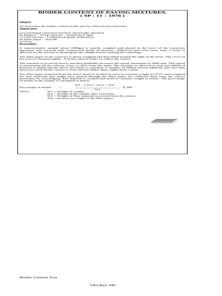 Binder Content Test Procedure | PDF