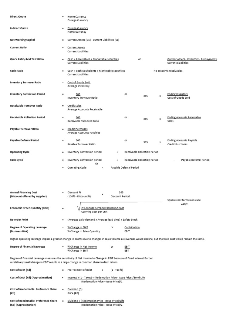 BEC Formulas Updated | PDF | Free Cash Flow | Equity (Finance)