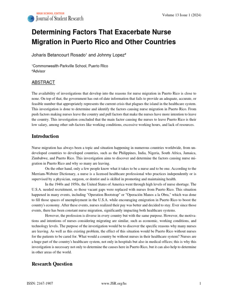 Factors Driving Nurse Migration in Puerto Rico | PDF | Human Migration ...