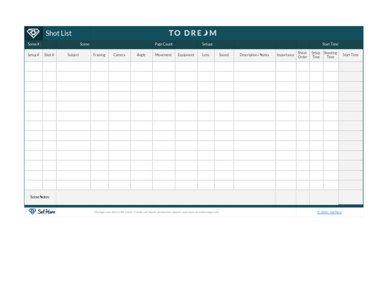 VFX Shot List Template Guide | PDF