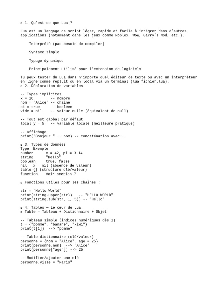 Introduction au langage Lua | PDF | Développement de logiciel ...