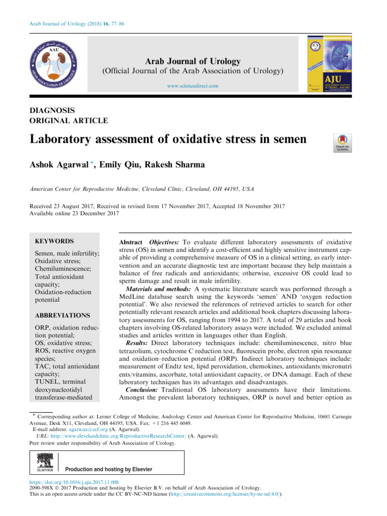 Laboratory Tests for Semen Oxidative Stress | PDF | Reactive Oxygen ...