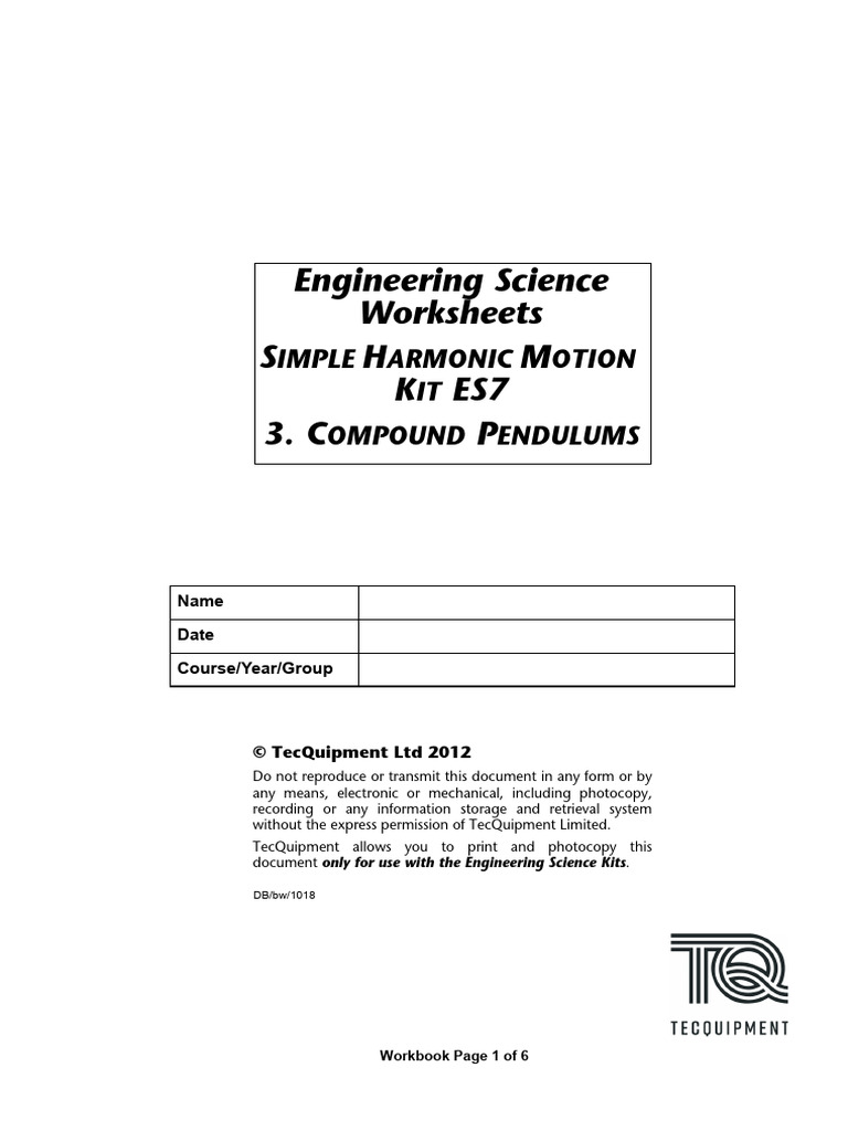 Compound Pendulum Experiment Worksheet | PDF | Pendulum