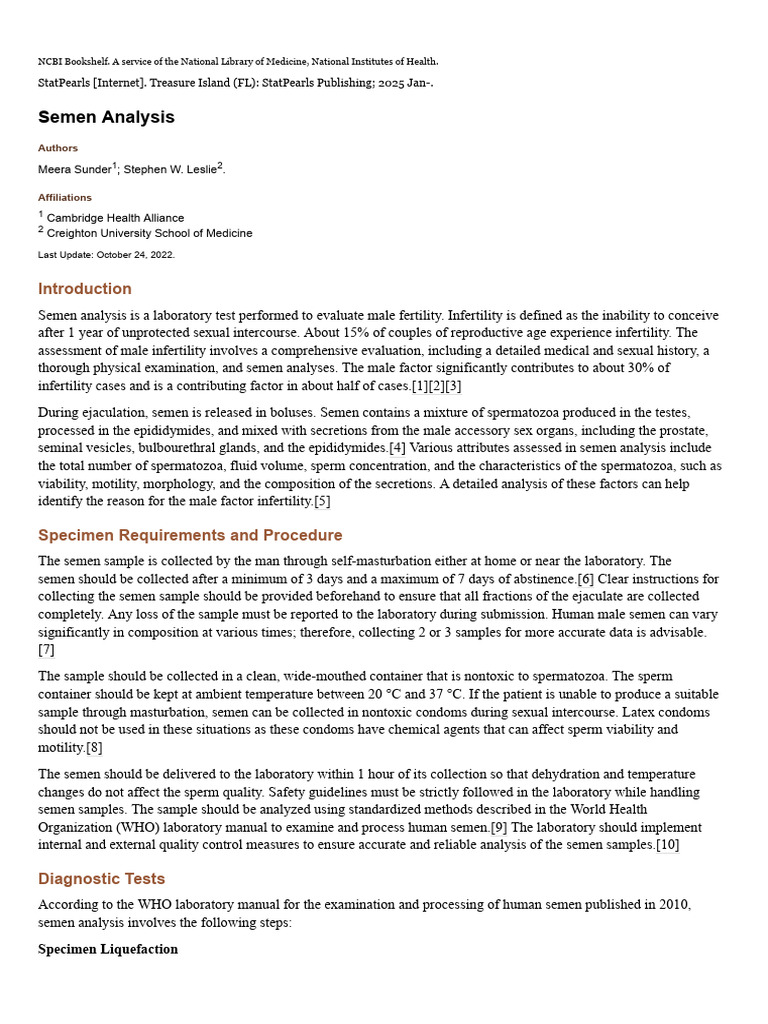 Picture of Comprehensive Semen Analysis Guide | PDF | Semen | Reproductive System