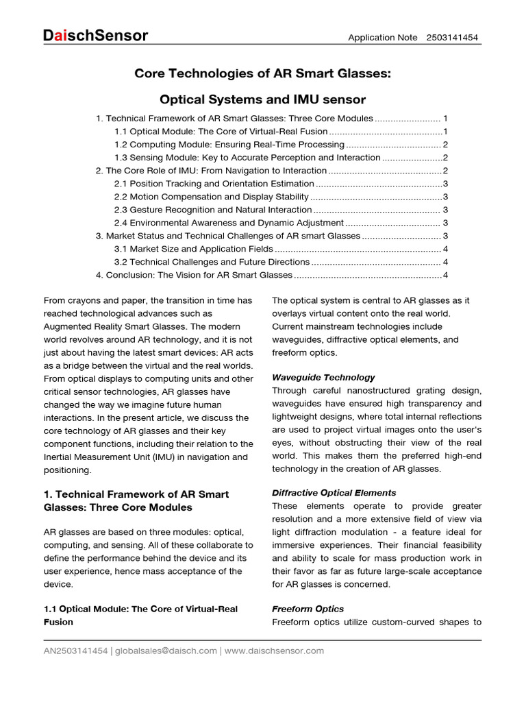 Core Technologies of AR Smart Glasses | PDF | Augmented Reality ...
