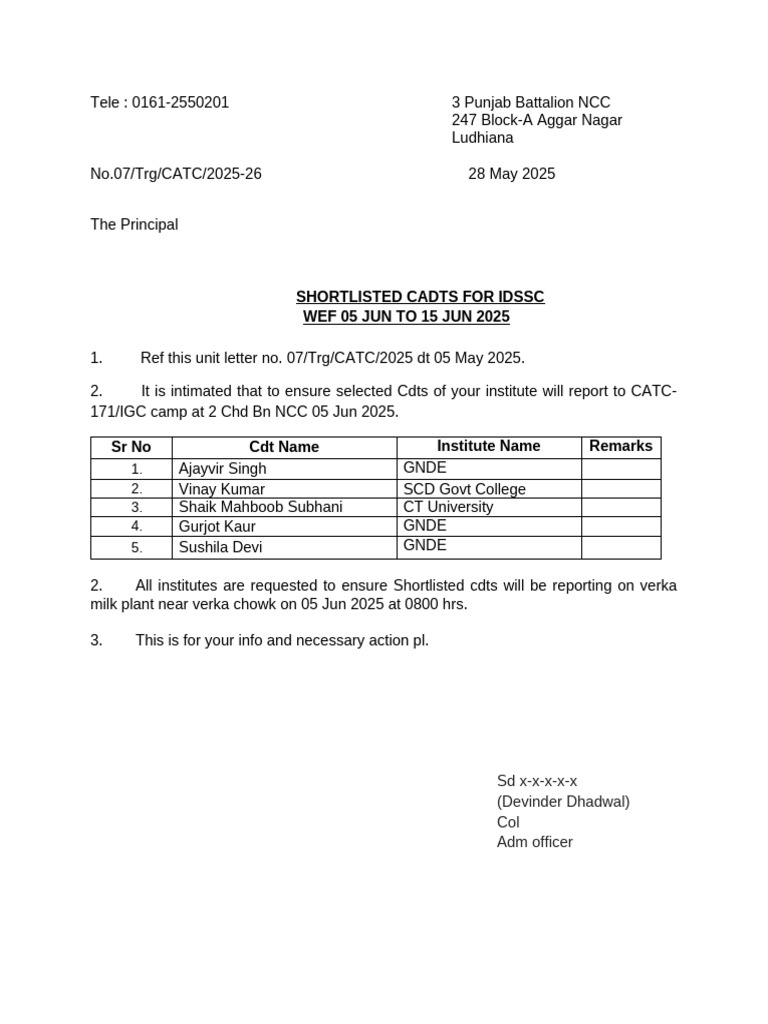 Shortlisted Cdts For IDSSC | PDF