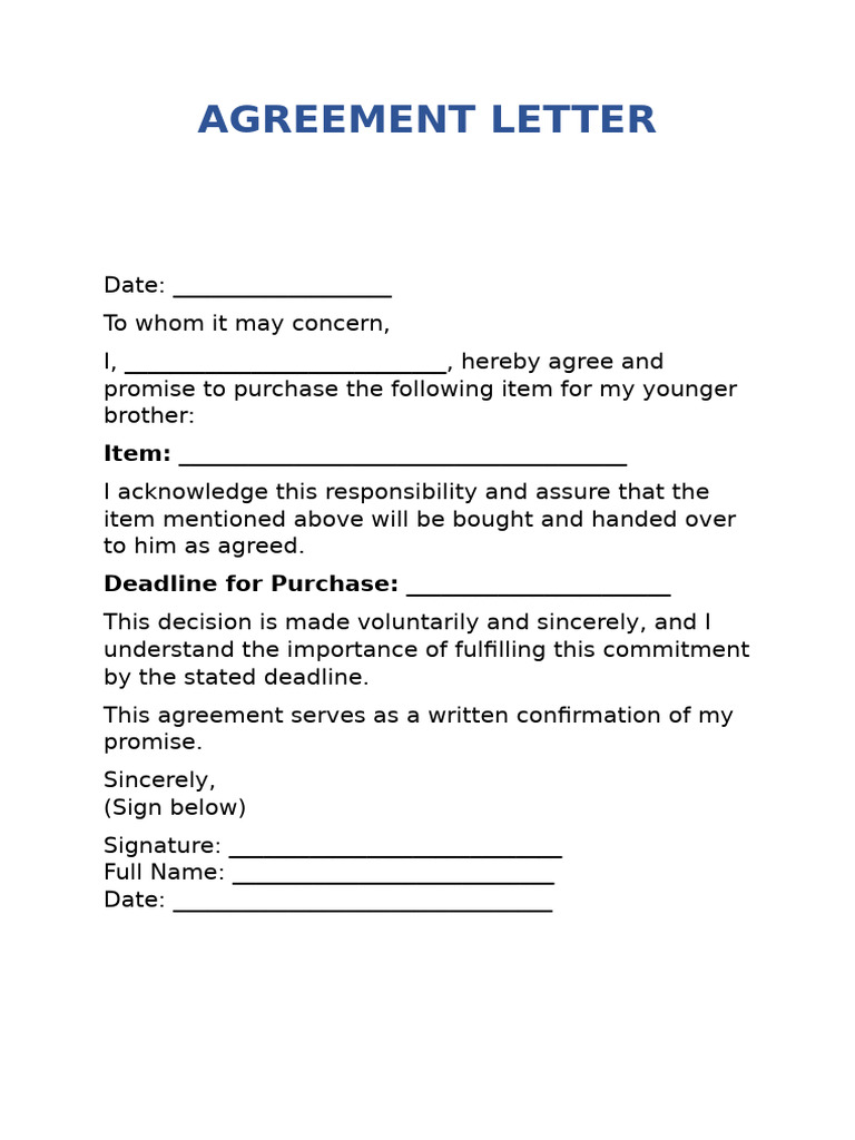 Agreement Letter for Item Purchase | PDF