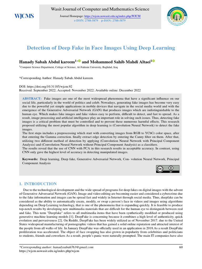 Detection of Deep Fake in Face Images Using Deep Learning | PDF ...