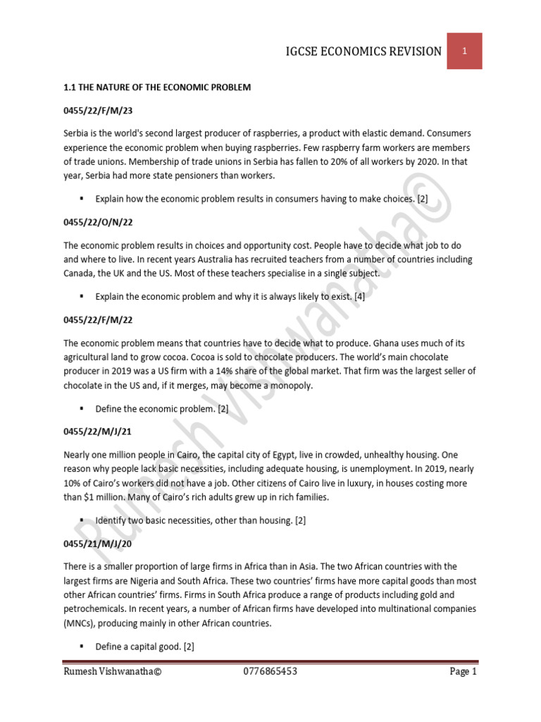 IGCSE Economics Revision Guide | PDF | Cost Of Living | Labour Economics
