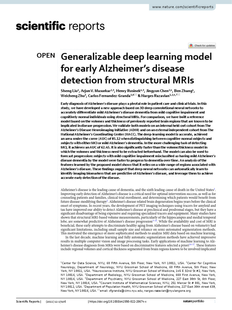 Deep Learning for Early Alzheimer's Detection | PDF | Alzheimer's ...
