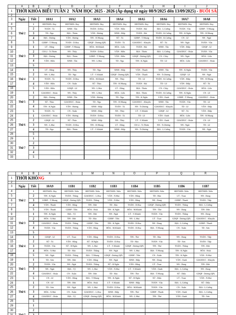 TKB TUẦN 2 - OK | PDF