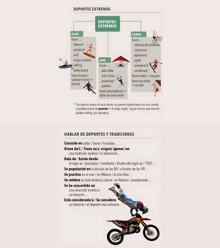 Vocabulario de Deportes Extremos + Hablar de Deportes y Tradiciones | PDF