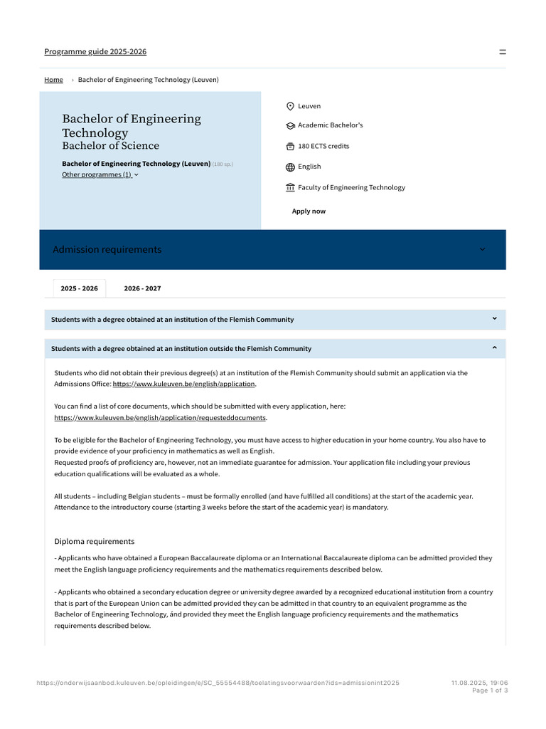 Bachelor of Engineering Technology (Leuven) - Admission Requirements ...