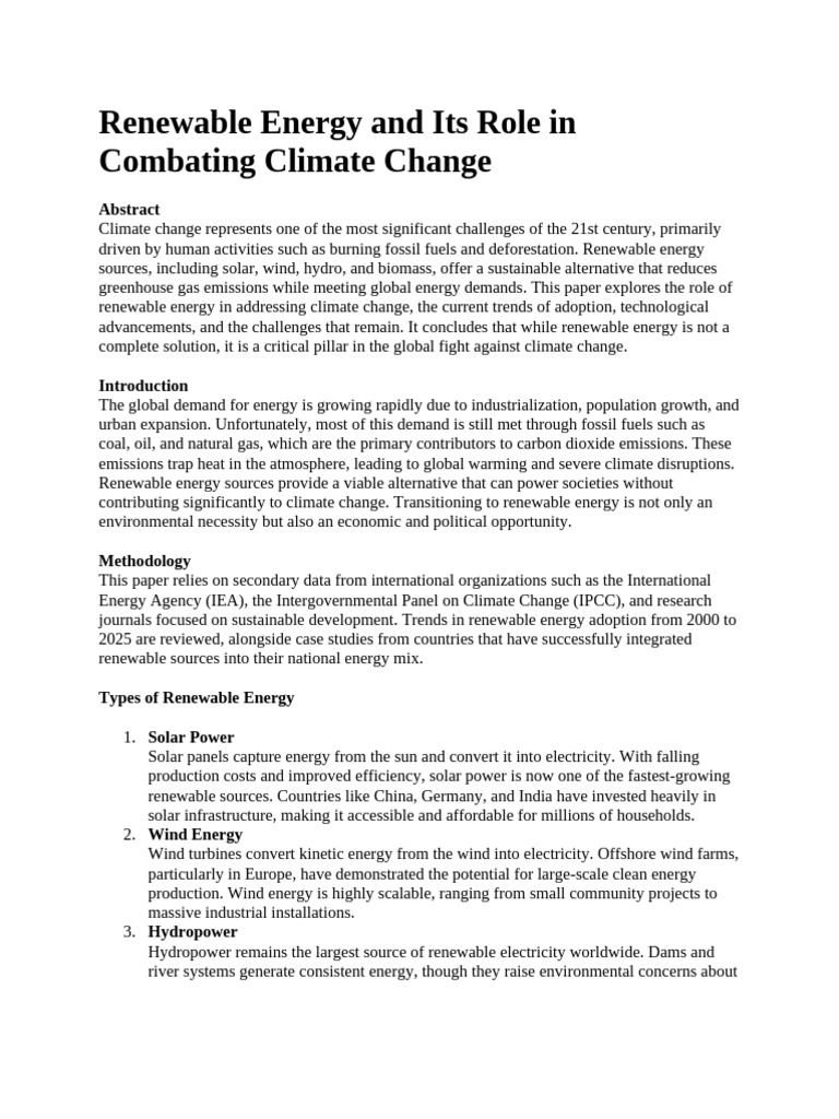 Renewable Energy's Impact on Climate Change | PDF | Renewable Energy ...