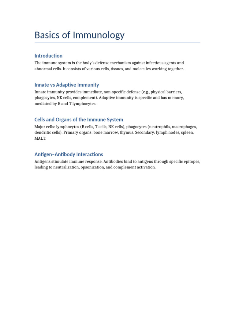 Understanding the Immune System Basics | PDF