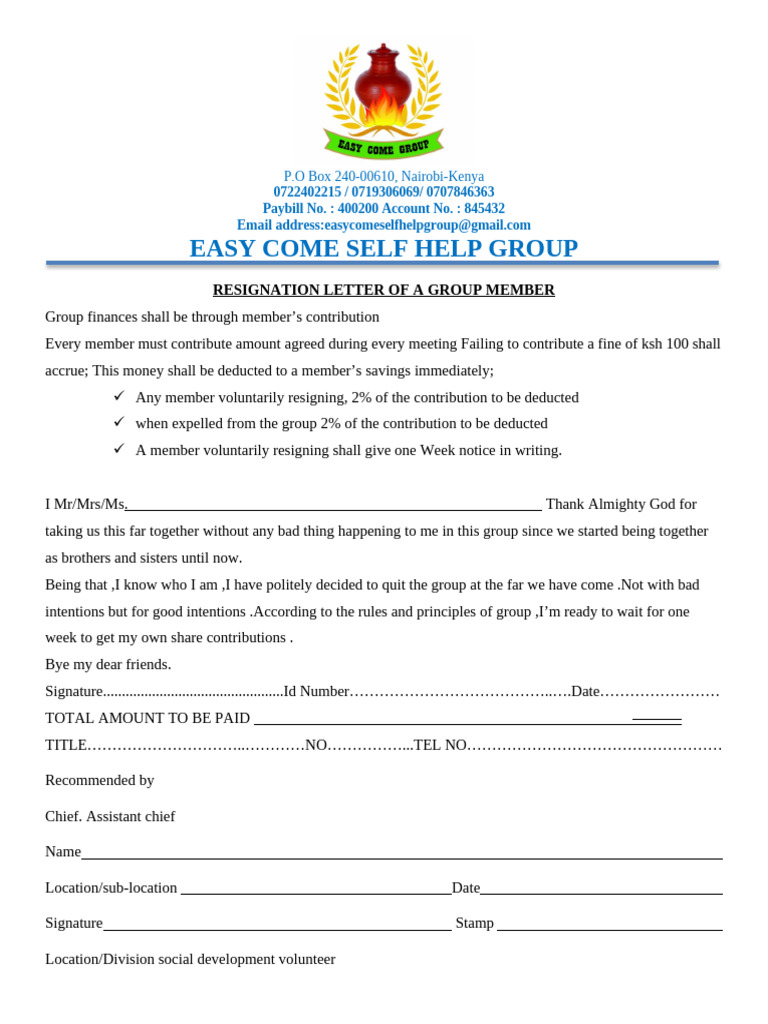 Resignation Process for Self Help Group | PDF