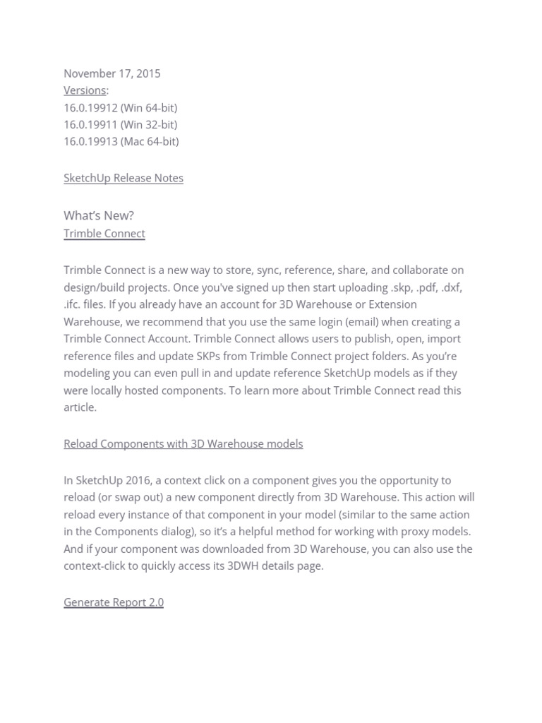 SketchUp Pro 2016 Release Notes | PDF | Sketch Up | Software