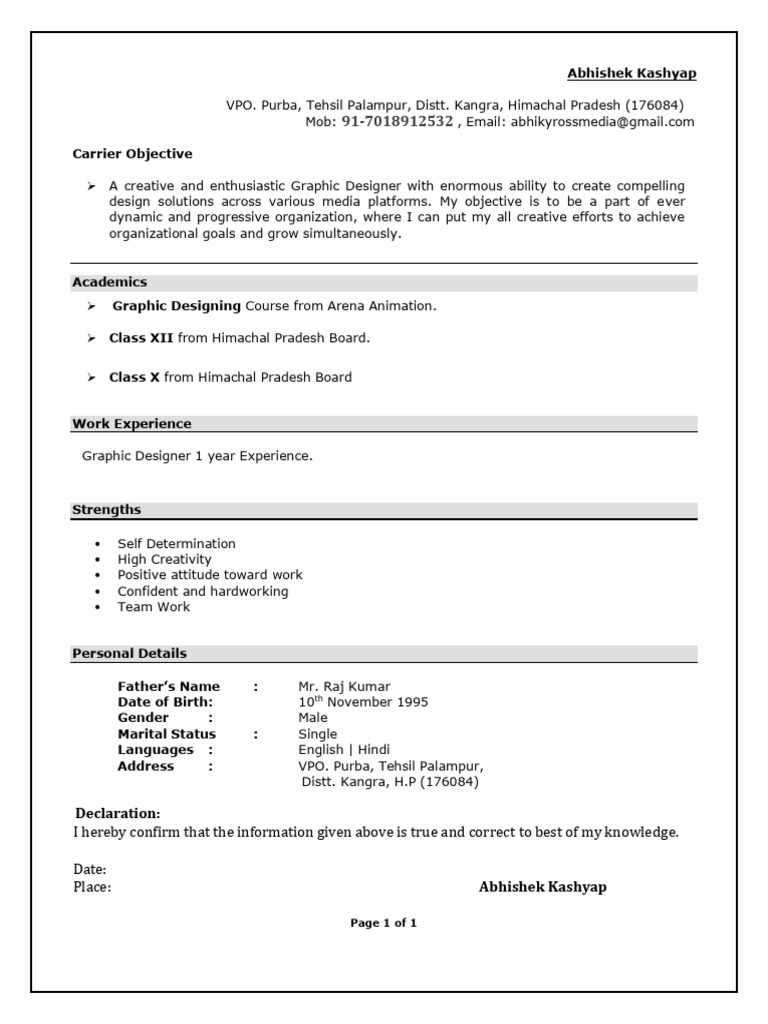 Graphic Designer Resume of Abhishek Kashyap | PDF