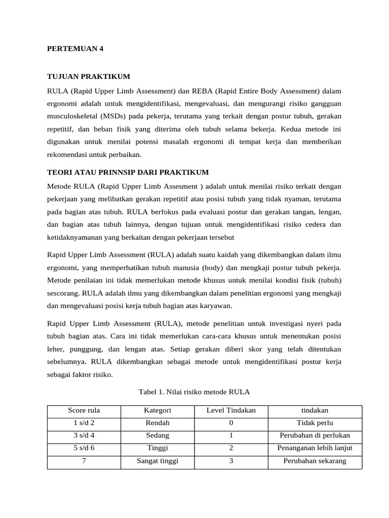 RULA dan REBA: Evaluasi Ergonomi Pekerja | PDF