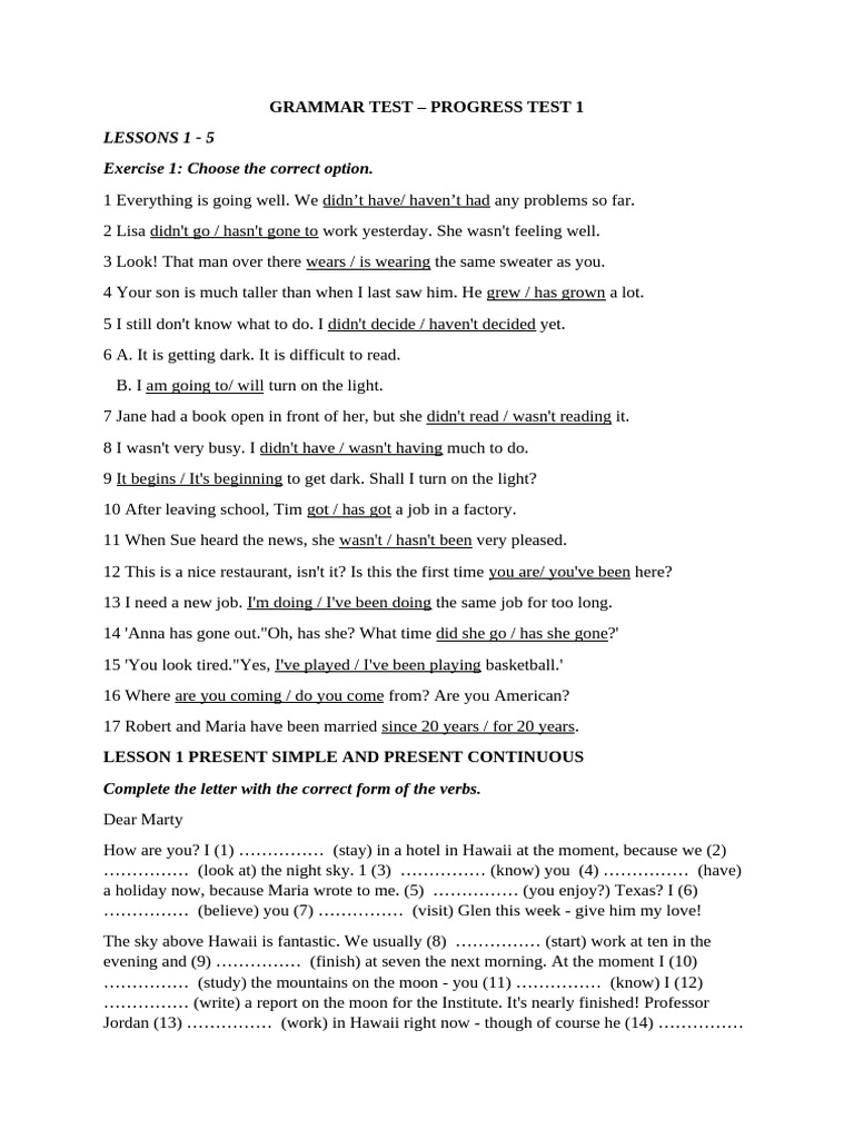 Grammar Test | PDF | Linguistics | Grammar