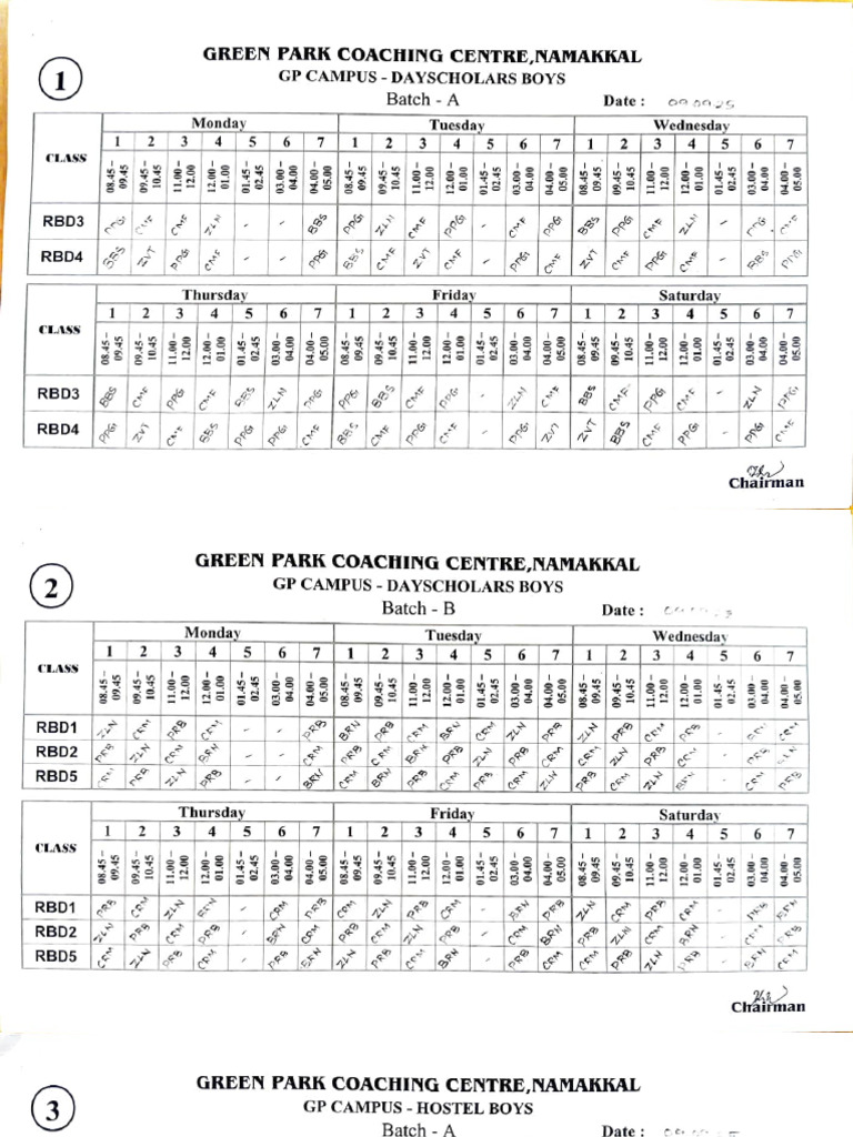 Green Park Coaching Centre Schedule | PDF